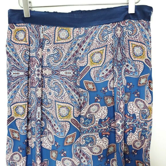 Elevenses Ines Wide Leg High Rise Pants M Blue Paisley Palazzo Flowy Resort - Picture 5 of 12